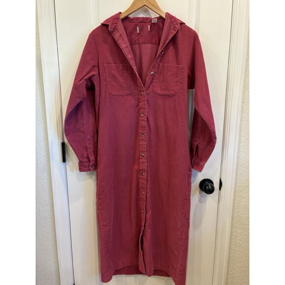 LL Bean Vintage Dress Womens 10 Pink Corduroy Collared Button Up Long Sleeve 90s - Picture 1 of 6